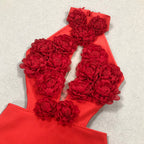 Halter 3d Flower Hollow Out Backless Maxi Dress In Red Flowering Girl