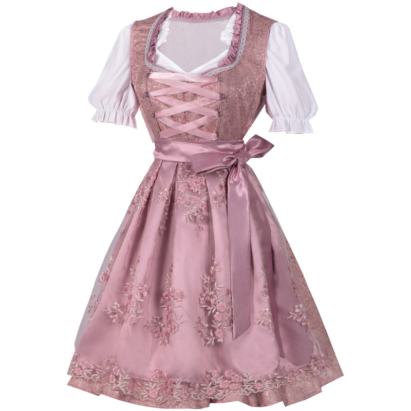 Dusty Pink Jacquard/Brocade Fit-And-Flare Dirndl Set Flowering Girl