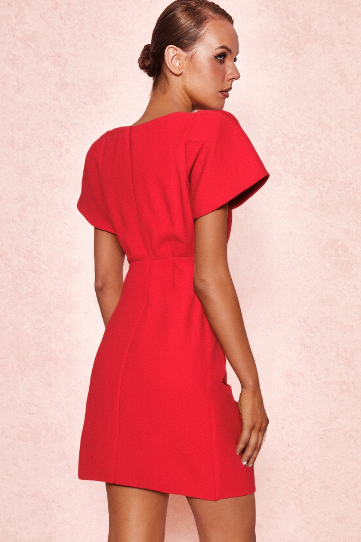 Heart-Shaped Cutout Crêpe Mini Dress In Red Flowering Girl