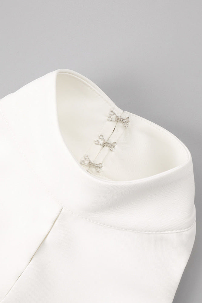v-Neck Cutout Backless Crepe Halter Dress - White Flowering Girl