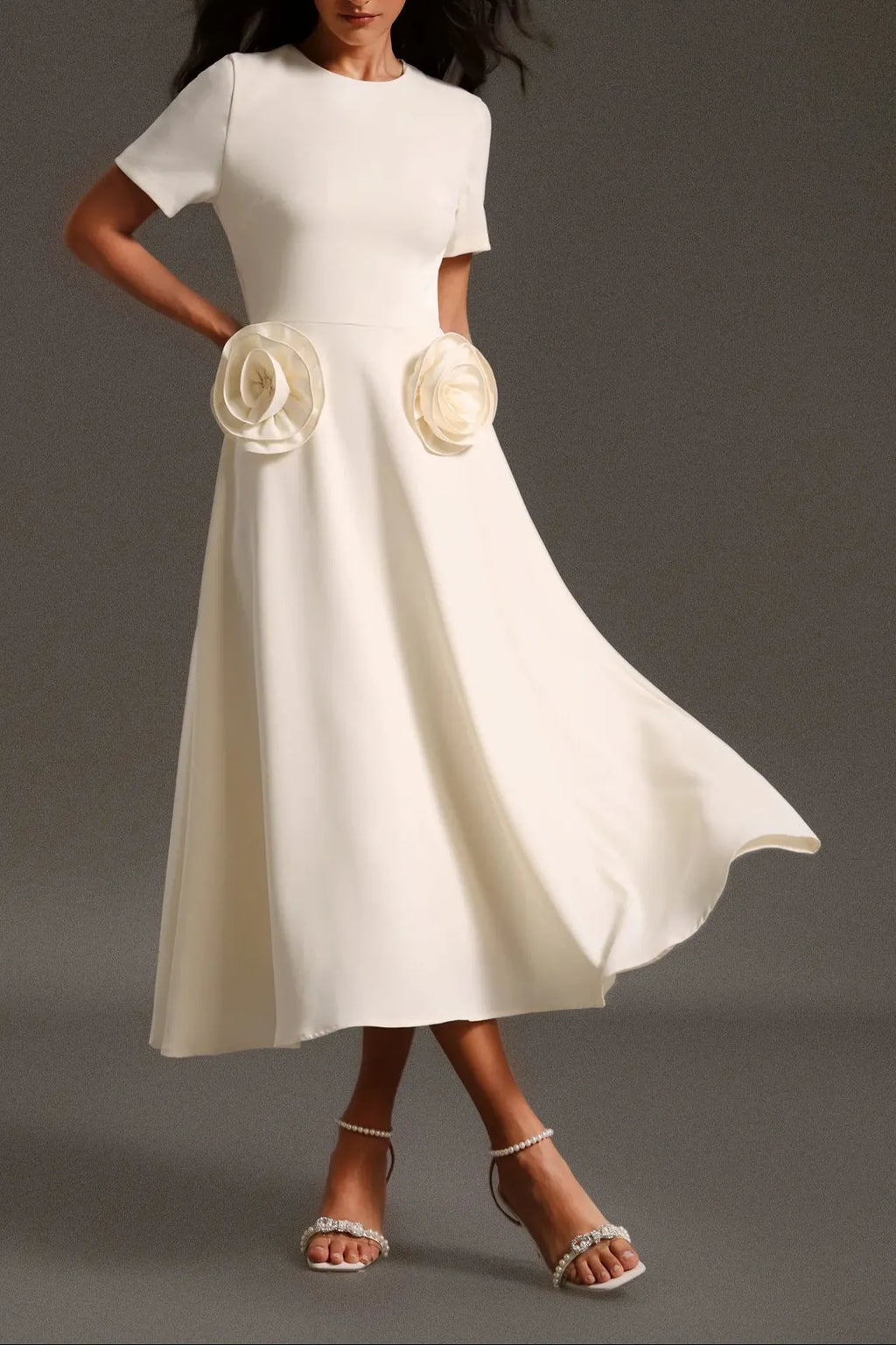 Vinly Round Neck Short Sleeves Flowers Maxi Dress Flowering Girl