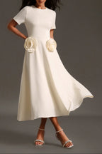 Vinly Round Neck Short Sleeves Flowers Maxi Dress Flowering Girl