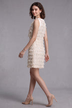 Cream Textured Woven Fabric With Ribbon Fringe Shift Dress Flowering Girl
