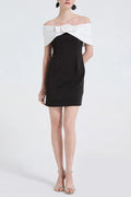 Sandra Off-Shoulder 3d Flower Mini Dress In Black Flowering Girl