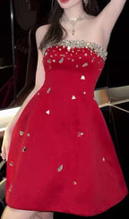 Red Crystal-Embellished Strapless Mini Dress Flowering Girl