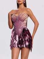 Xandrik Strapless Leaf Rhinestone Mini Dress Flowering Girl