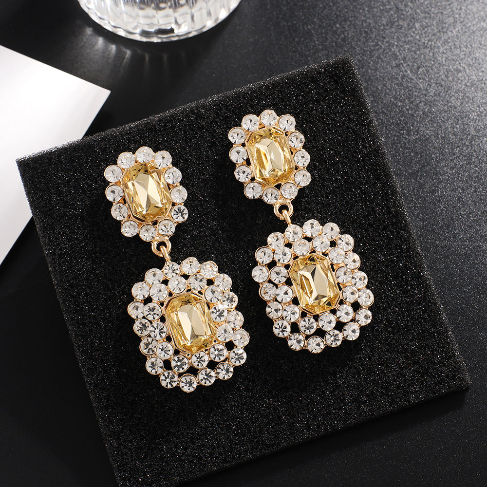 Ayuka Champagne Rhinestone Gem Drop Earrings Flowering Girl