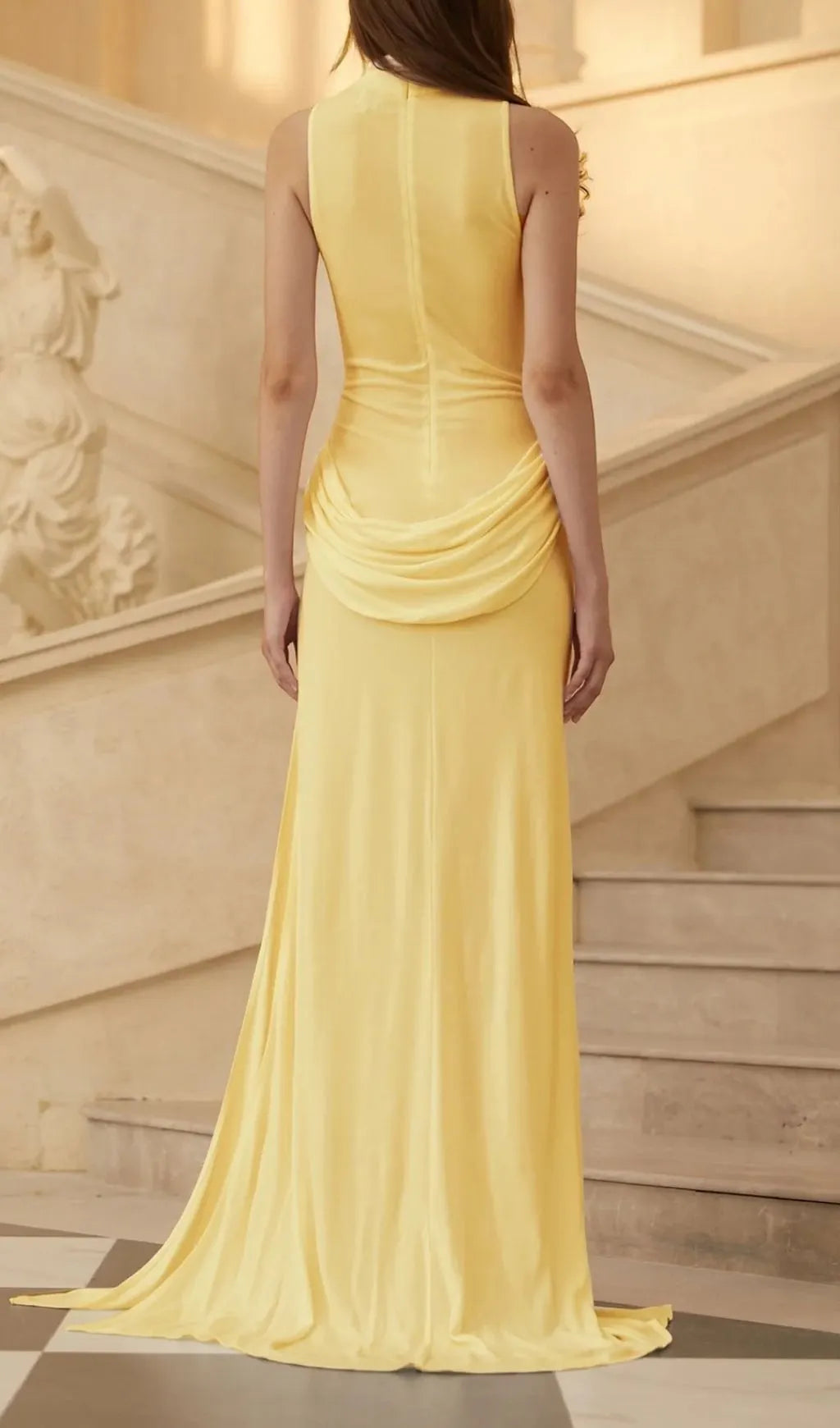 Gryta Yellow Halter Ruched Maxi Dress Flowering Girl