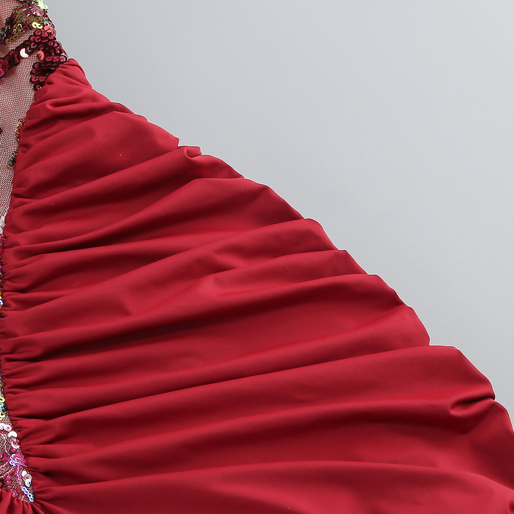 Tracy Sequin Embroidery Halter Maxi Dress In Red Flowering Girl