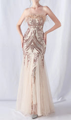 Choire Champagne Sequin Feather Maxi Dress Flowering Girl