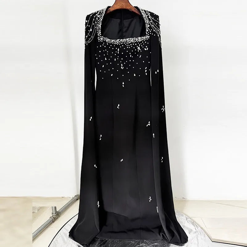 Red Nail Bead Chain Shawl Sleeves Floor-Length Dress Flowering Girl