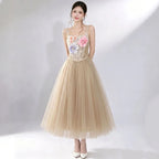 3D Floral Camisole Top & Tulle Skirt Set - Champagne Flowering Girl