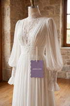 White Chiffon A-Line Gown with Lace Details Flowering Girl
