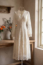 Cream Floral Lace A-Line Midi Dress Flowering Girl