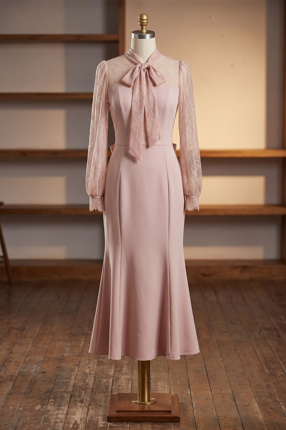Dusty Pink Structured Crepe Mermaid Midi Dress Flowering Girl