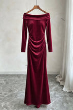 Burgundy Velvet Mermaid Evening Gown Flowering Girl