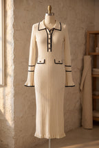 Cream Ribbed Knit Column Dress with Black Contrast Trim Flowering Girl