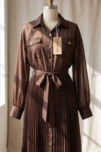 Chocolate Brown Semi-Sheer Organza-Like A-Line Maxi Shirt Dress Flowering Girl