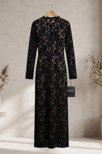 Black Floral Lace Column Gown Flowering Girl