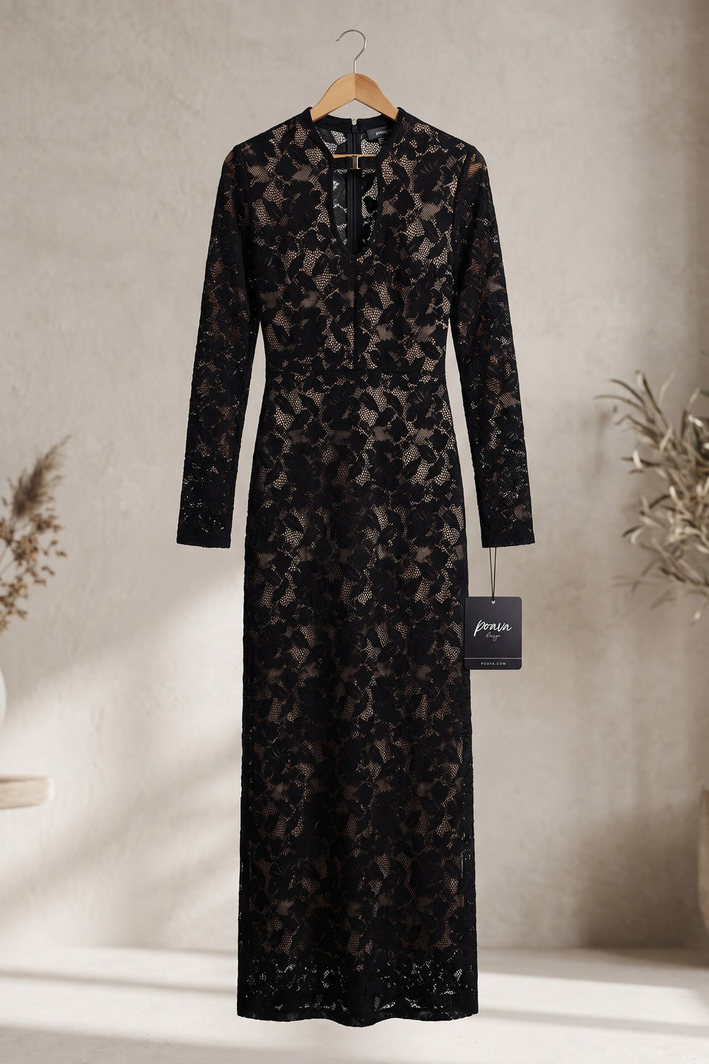 Black Floral Lace Column Gown Flowering Girl