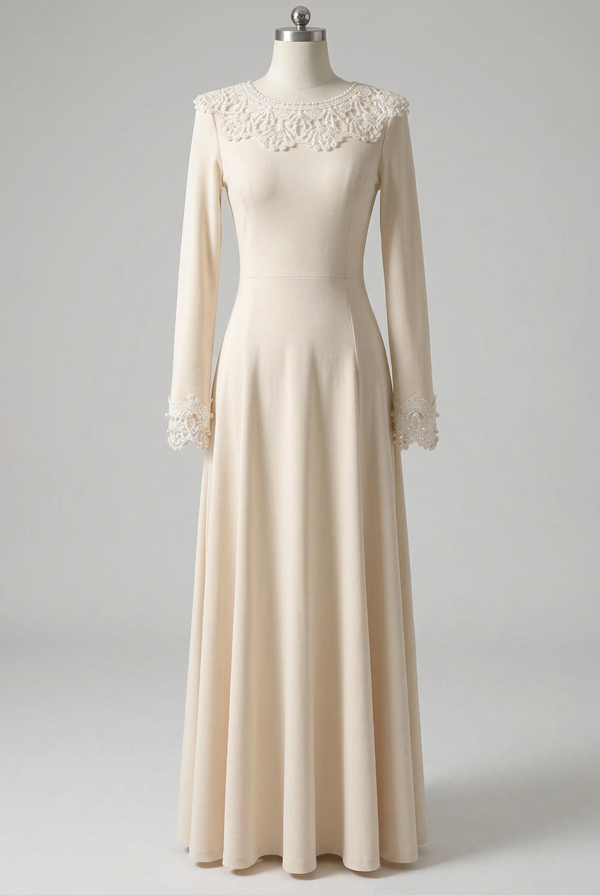 Cream Fine Knit Jersey Fit-and-Flare Dress Flowering Girl