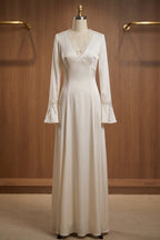 Off-White Satin A-Line Floor-Length Dress with Lace Detailing Flowering Girl