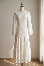Ivory Lace Drop-Waist Trumpet Dress Flowering Girl