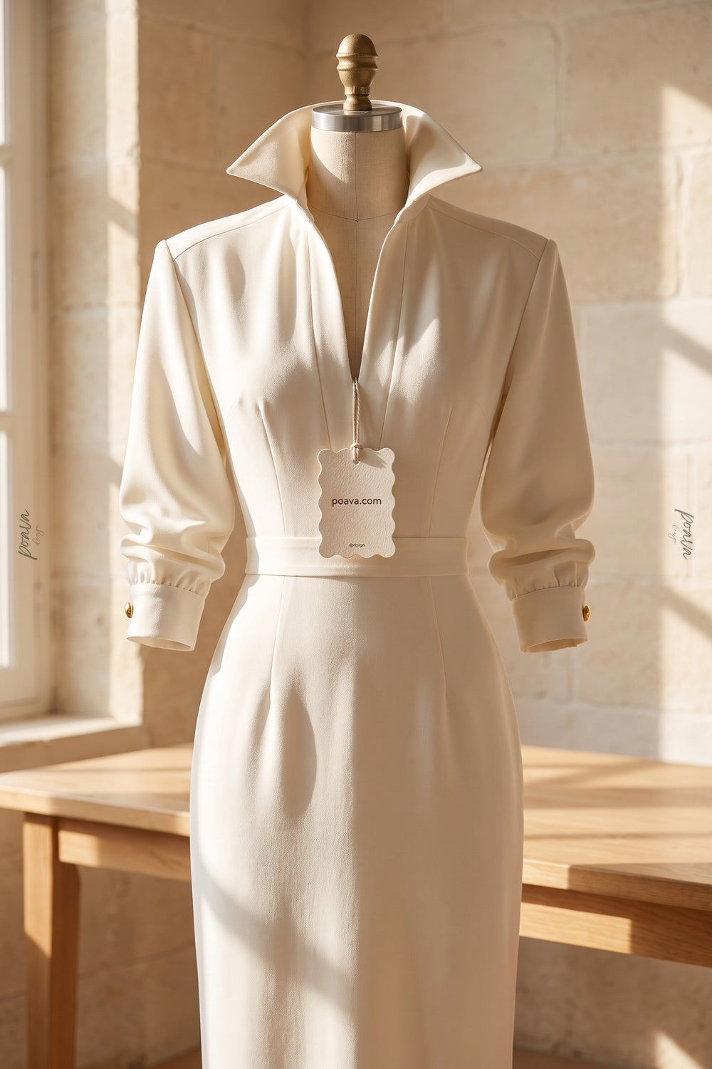 Ivory Structured Crepe Sheath Midi Dress Flowering Girl