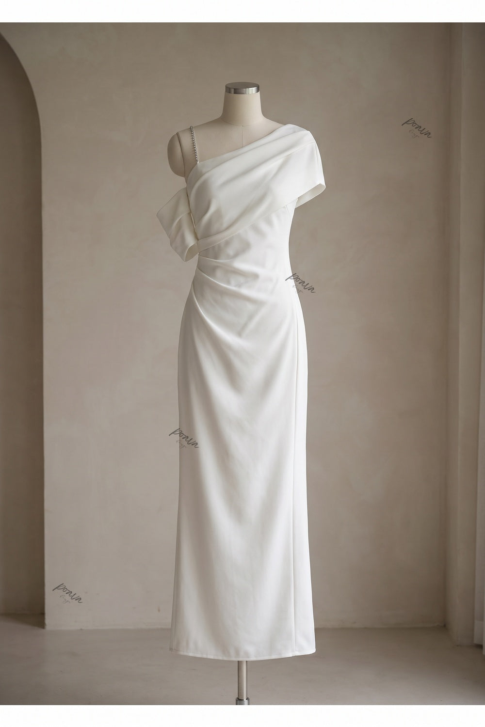 Ivory Crepe Column Maxi Dress Flowering Girl