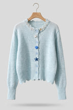 Light Blue Fuzzy Mohair-Blend Cropped Cardigan Flowering Girl