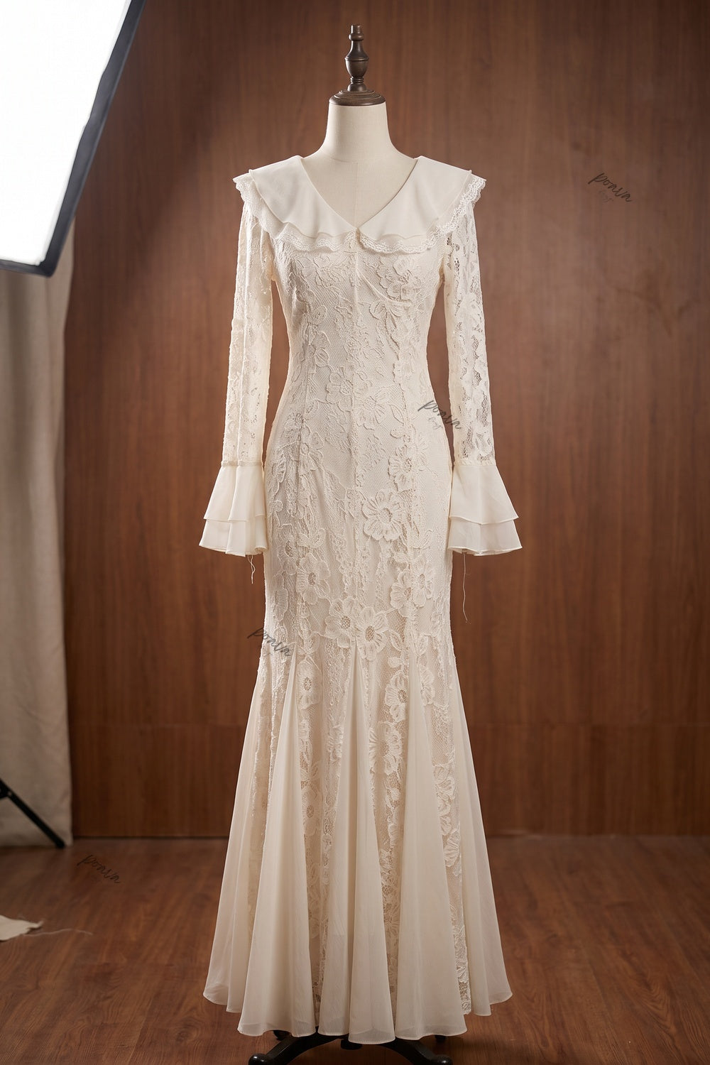 Cream Floral Lace Mermaid Floor-Length Dress Flowering Girl