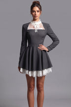 Dark Grey Structured Woven Suiting Fit-and-Flare Mini Dress Flowering Girl