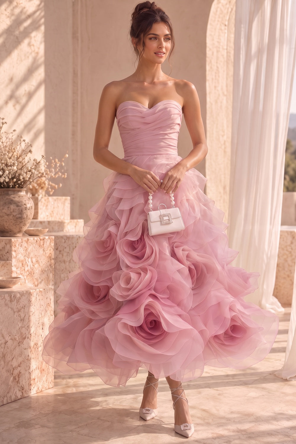 Dusty Pink Organza A-Line Ballgown Dress Flowering Girl
