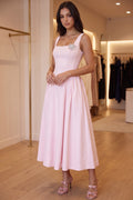 Light Pink Structured Satin Fit-and-Flare Midi Dress Flowering Girl