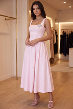 Light Pink Structured Satin Fit-and-Flare Midi Dress Flowering Girl