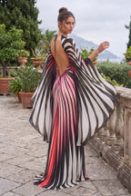 Engineered Radiating Stripe Chiffon Cape Column Gown Flowering Girl