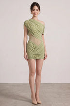 Sage Green Asymmetrical Draped Mini Dress Flowering Girl