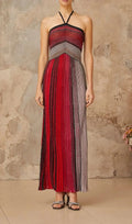 Ulysse Red Metallic Knit Halterneck Maxi Dress Flowering Girl