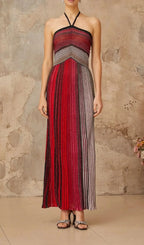 Ulysse Red Metallic Knit Halterneck Maxi Dress Flowering Girl