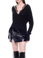 Mapiya Black Lace Sweater Flowering Girl