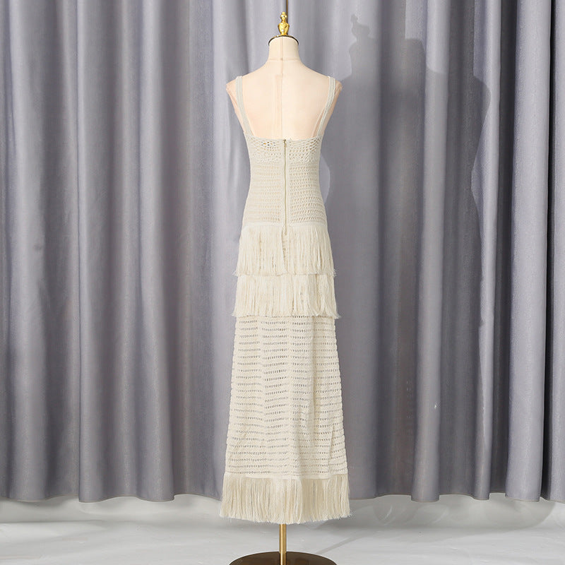 Cream Crochet Knit Column Dress Flowering Girl