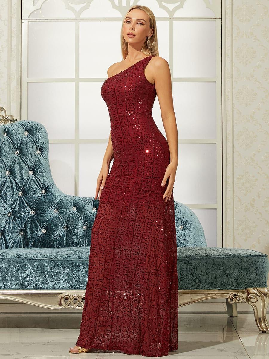 One Shoulder Sequins Maxi Prom Dress Flowering Girl