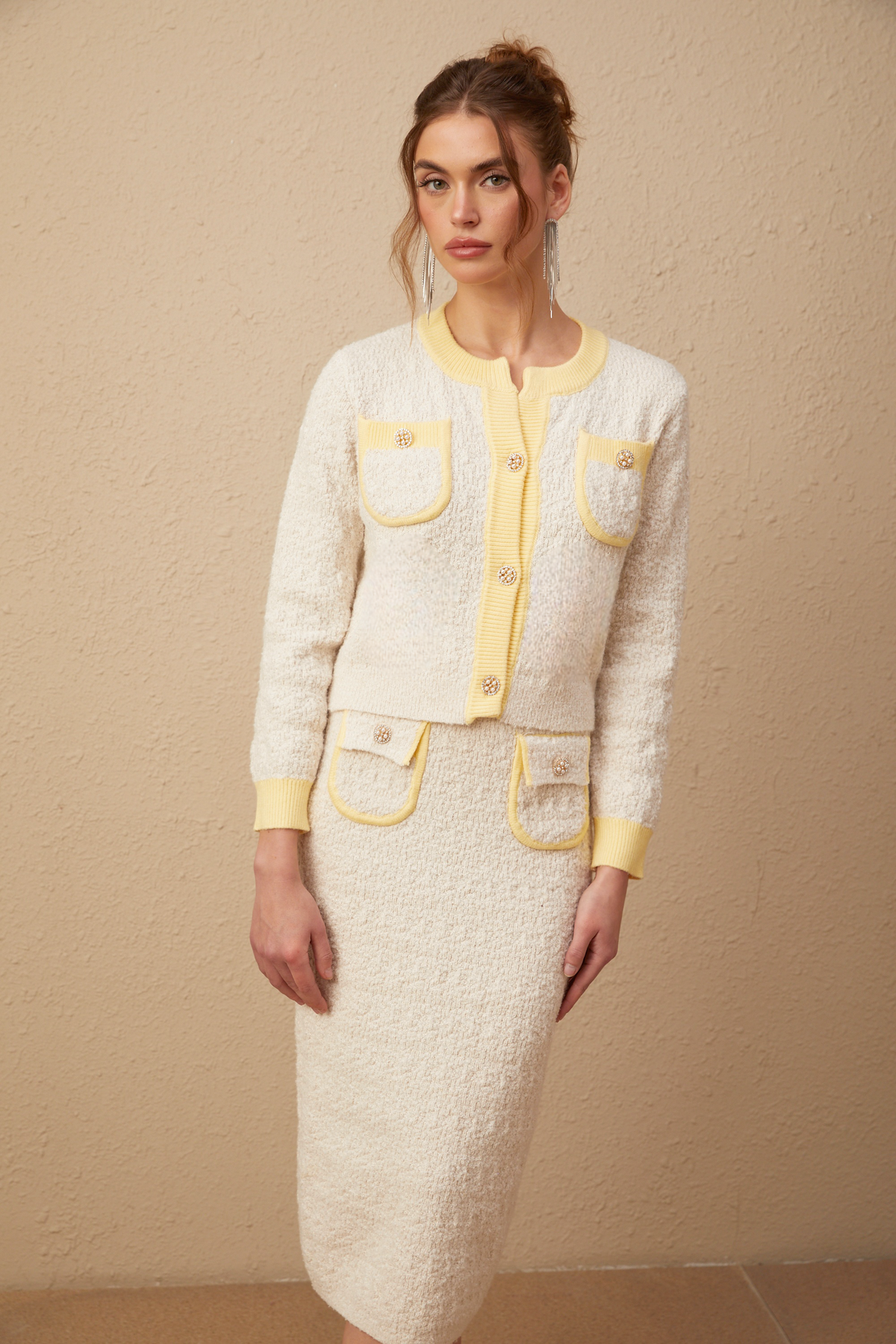 Jessie white textured knit cardigan & skirt matching set Flowering Girl