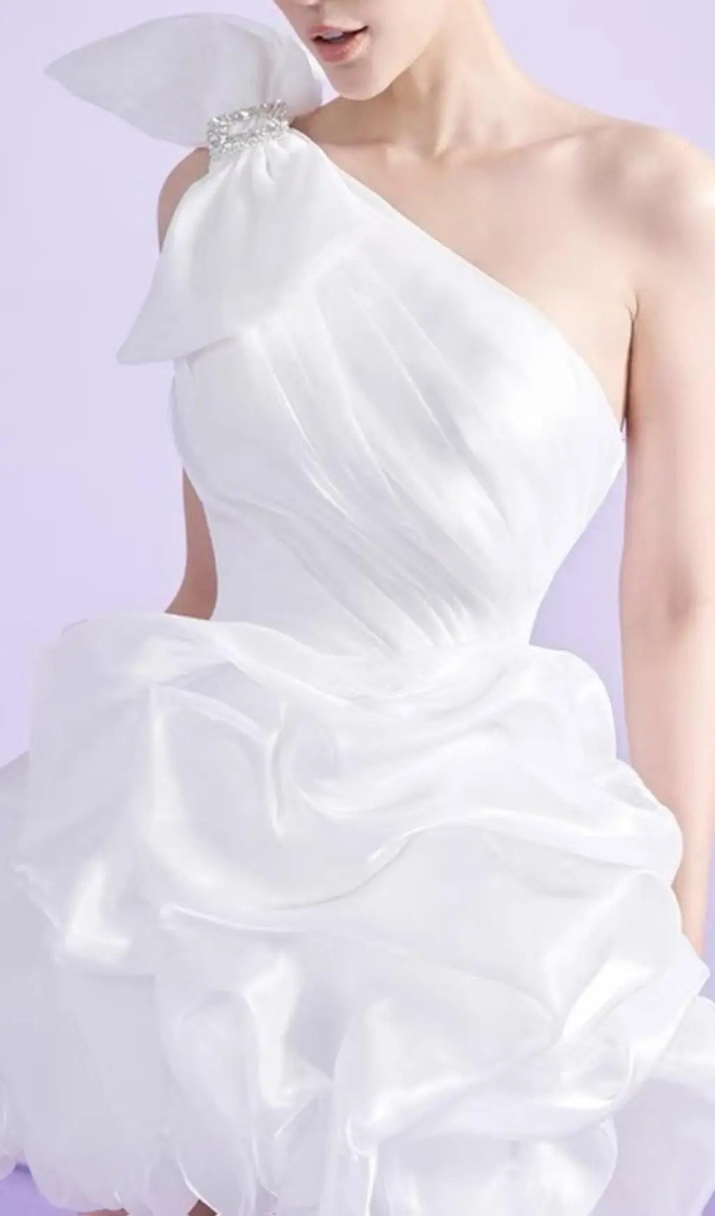 White One Shoulder Bowknot Mini Dress Flowering Girl