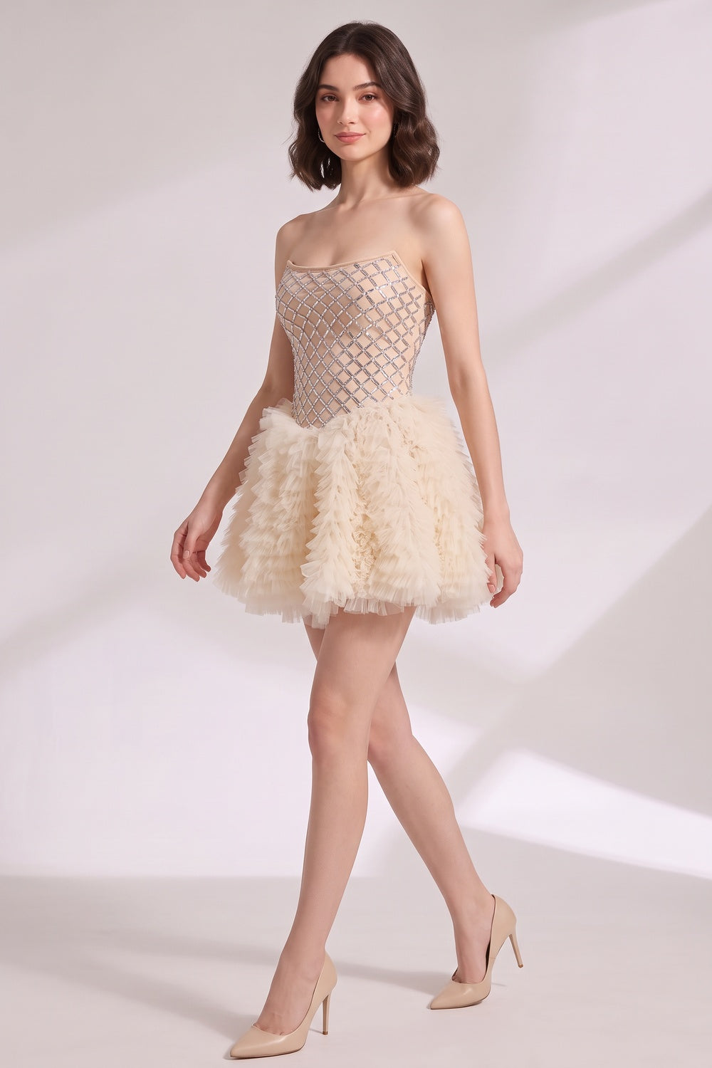 Champagne Tulle Fit-And-Flare Mini Dress Flowering Girl