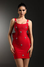 Adora Sleeveless Diamond Bow Bandage Mini Dress In Red Flowering Girl