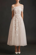 Miua Gored Gathered Lace Midi Dress In White Flowering Girl