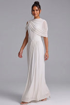 White Draped Maxi Dress with Cold Shoulder Detail Flowering Girl