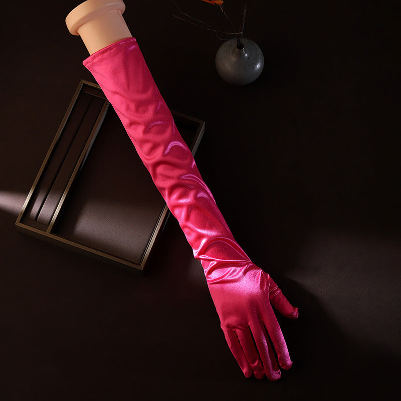 Long Rose-Red Gloves Flowering Girl