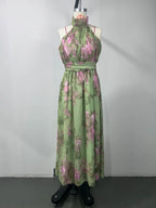 Polly Green Floral Chiffon Halter Maxi Dress Flowering Girl